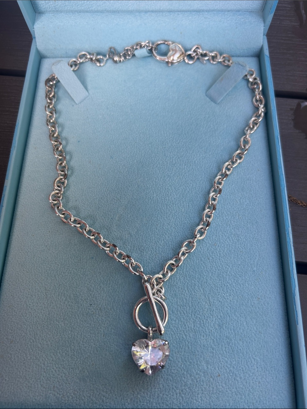 Avon Silver-Tone Chain Necklace with Clear Heart Pendant